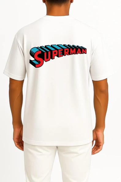 Oversize Superman Logo Göğüs ve Sırt Tasarımlı Unisex T-Shirt - Resim 5