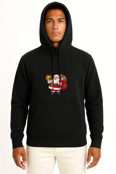 Kapüşonlu Noel Baba Yılbaşı Göğüs Baskılı Unisex Sweatshirt - Resim 11