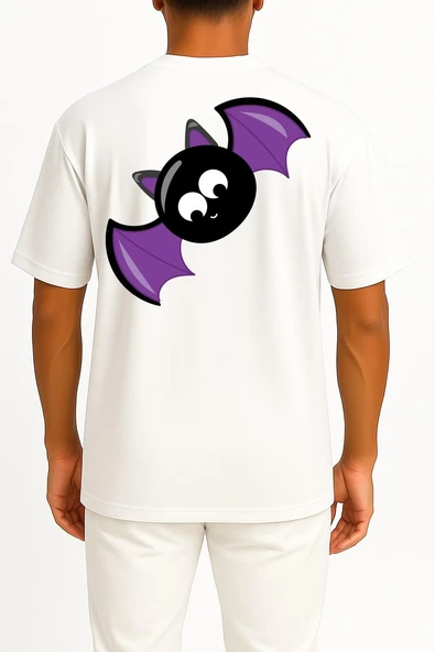 Oversize Halloween Child Cat Cep ve Sırt Tasarımlı Unisex T-Shirt - Resim 11