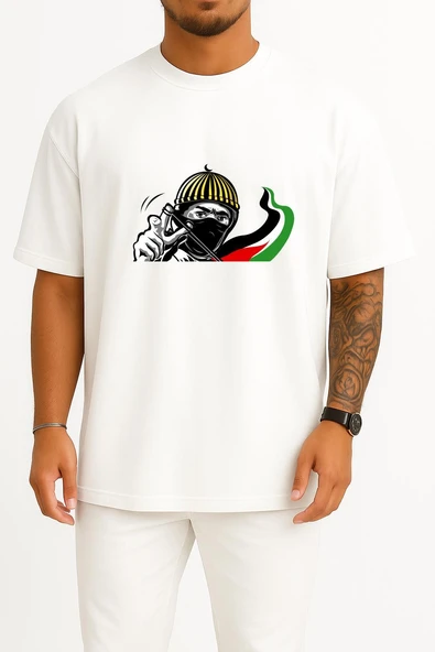 Oversize Free Palestine - Özgür Filistin Göğüs Tasarımlı Unisex T-Shirt ürün görseli