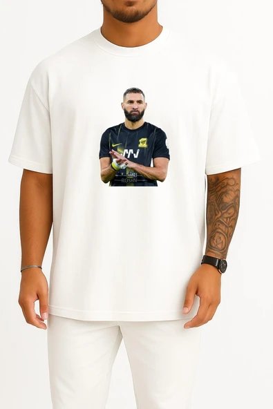 Oversize Karim Benzema Al Ittihad Göğüs Tasarımlı Unisex T-Shirt - Resim 7