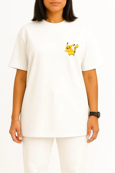 Oversize Pikachu Cep Baskılı Unisex T-Shirt - Resim 8