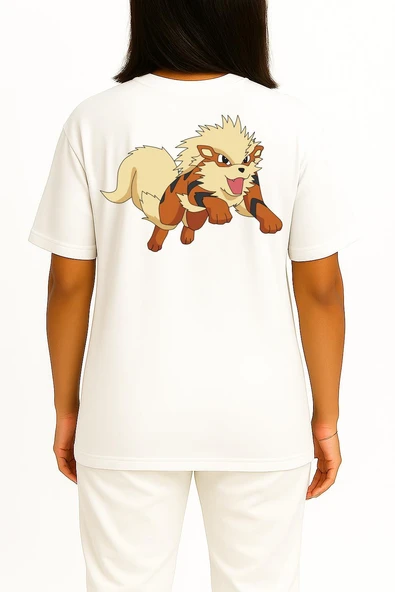 Oversize Arcanine Cep ve Sırt Tasarımlı Unisex T-Shirt - Resim 9