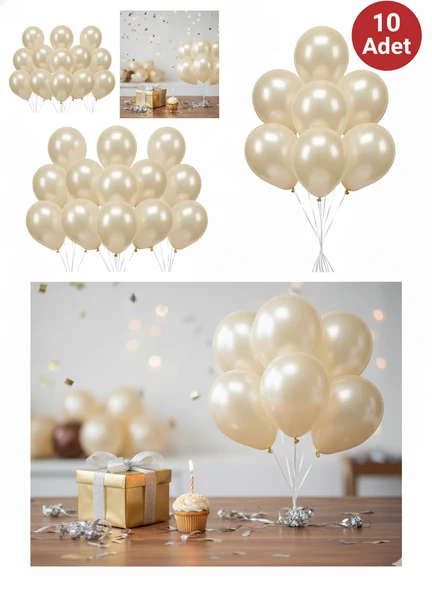 10 Adet Krem Parıltılı Metalik Balonlar ✨ Parti & Kutlama Paketi - Resim 7