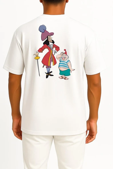 Oversize Tinker Bell Captain Hook Peter Pan Smee Poster Cep ve Sırt Tasarımlı Unisex T-Shirt - Resim 5