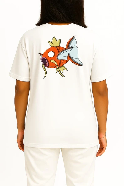 Oversize Magikarp Cep ve Sırt Tasarımlı Unisex T-Shirt - Resim 4