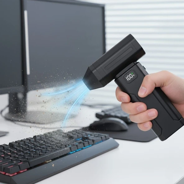 BUFFER® USB Şarjlı Güçlü Hava Üflemeli Toz Temizleyici Araç İçi, Klavye, PC ve Elektronik Cihaz Temizlik Cihazı X8 Jetfan - Resim 3