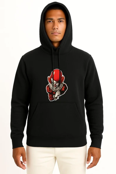 Kapüşonlu Pennywise Göğüs Baskılı Unisex Sweatshirt - Resim 9