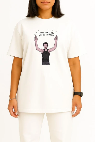 Oversize O Mal Yaptıysa Bende Yaparım Motivasyon Göğüs Tasarımlı Unisex T-Shirt - Resim 11