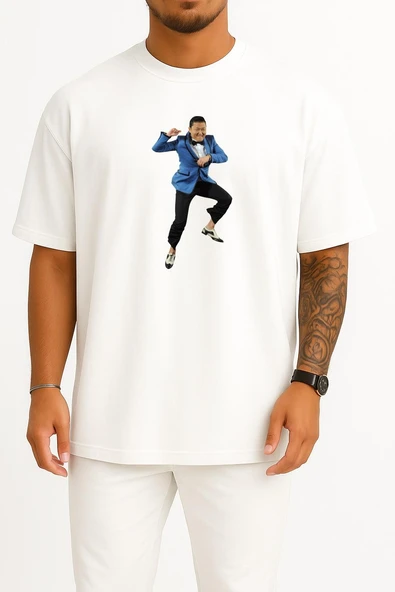 Oversize Psy Gangnam Style K-Pop Dance, Artes, Psy Göğüs Tasarımlı Unisex T-Shirt - Resim 7