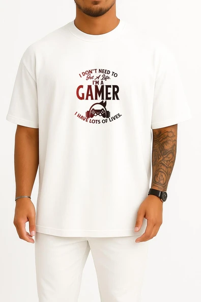 Oversize Ben Oyuncuyum - Gamer Göğüs Baskılı Unisex T-Shirt - Resim 4