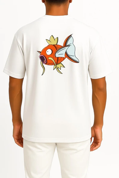 Oversize Magikarp Cep ve Sırt Tasarımlı Unisex T-Shirt - Resim 12