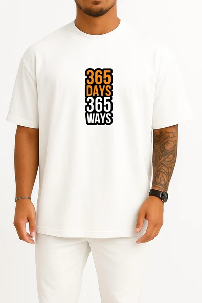 Oversize 365 Days 365 Ways Göğüs Tasarımlı Unisex T-Shirt - Resim 5