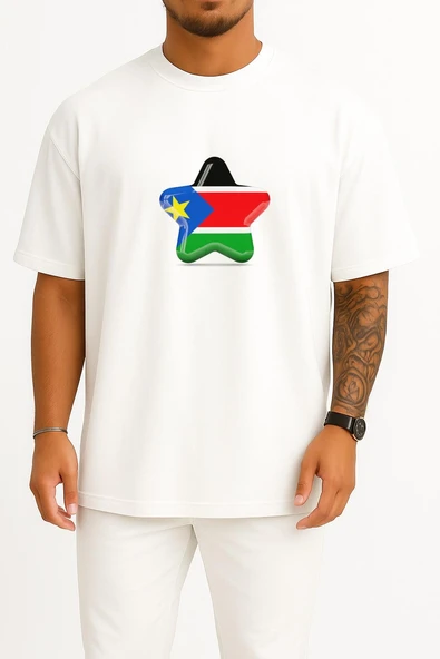 Oversize Flag Of South Sudan Göğüs Tasarımlı Unisex T-Shirt - Resim 5