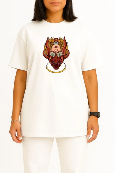 Oversize Yedi Ölümcül Günah Sembolü Sabır Göğüs Tasarımlı Unisex T-Shirt - Resim 2