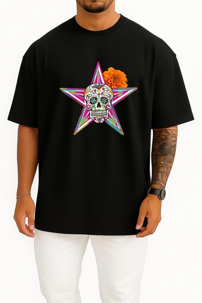 Oversize Calavera Day Of The Dead The Gangster Of Love Death Göğüs Tasarımlı Unisex T-Shirt - Resim 9