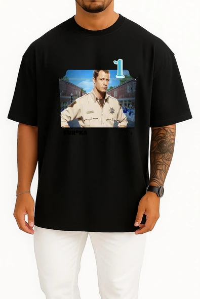 Oversize Eureka Series And Season Folder İcons, Eureka Göğüs Tasarımlı Unisex T-Shirt - Resim 11