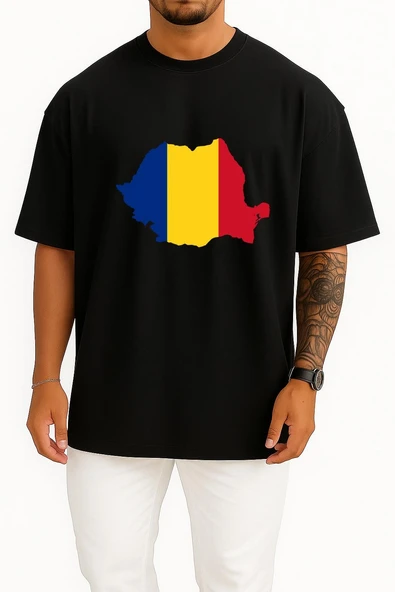 Oversize Socialist Republic Of Romania Flag Of Romania Göğüs Tasarımlı Unisex T-Shirt - Resim 11