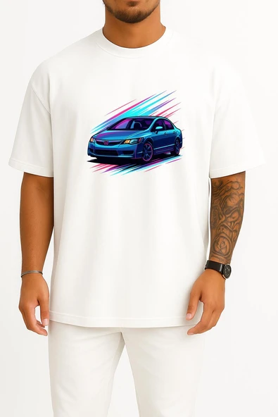 Oversize Honda Civic Fd6 Göğüs Tasarımlı Unisex T-Shirt - Resim 7