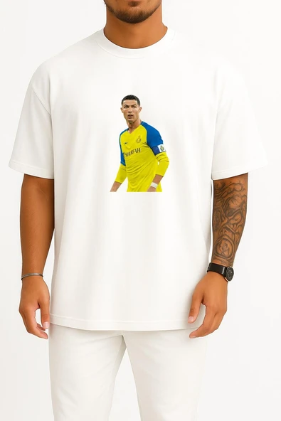 Oversize Cr7 Ronaldo El Nassr Göğüs Tasarımlı Unisex T-Shirt - Resim 7
