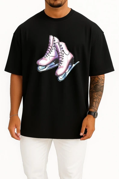 Oversize Buz Pateni Göğüs Tasarımlı Unisex T-Shirt - Resim 11