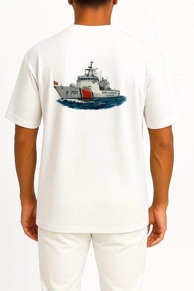 Oversize 701 Tcsg Dost Sahil Güvenlik Cep ve Sırt Tasarımlı Unisex T-Shirt - Resim 5