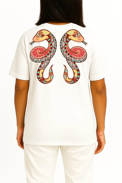 Oversize İkizler Burç - Astroloji Cep ve Sırt Tasarımlı Unisex T-Shirt - Resim 9