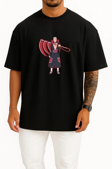 Oversize Hidan Kakuzu Deidara Itachi Uchiha Naruto Göğüs Tasarımlı Unisex T-Shirt - Resim 9