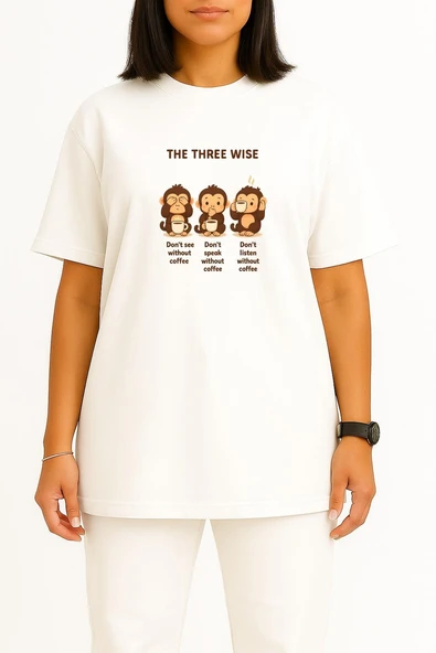 Oversize The Three Wise 3 Maymun Göğüs Baskılı Unisex T-Shirt - Resim 11