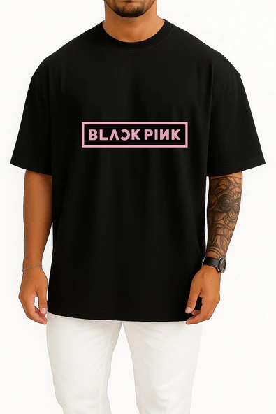 Oversize Black Pink K-Pop Göğüs Tasarımlı Unisex T-Shirt - Resim 11