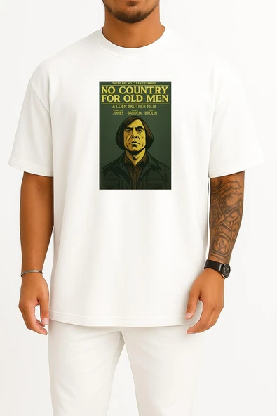 Oversize No Country For Old Men Göğüs Tasarımlı Unisex T-Shirt - Resim 7