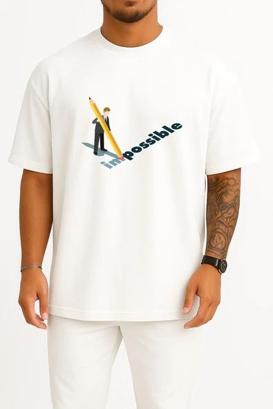 Oversize İmpossible - İmkansız Göğüs Tasarımlı Unisex T-Shirt - Resim 5