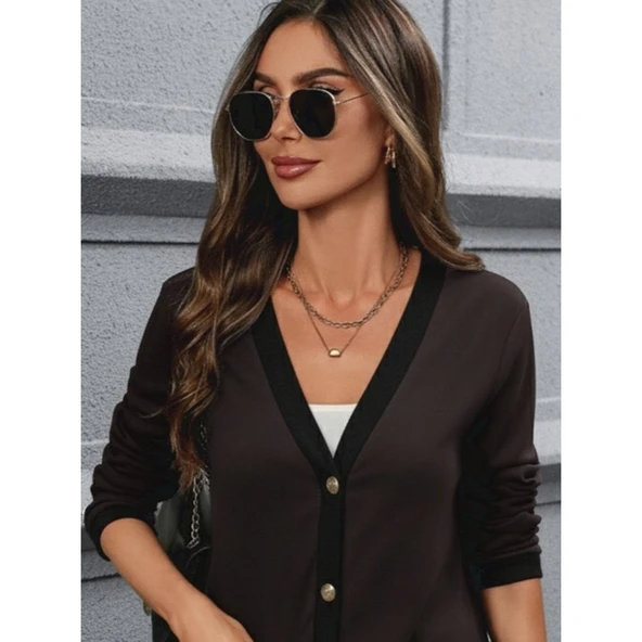 Lucky Life Kadın Uzun Kollu Cepli önden Düğmeli Uzun Modal Ceket ürün görseli 1