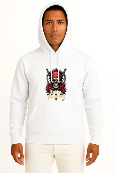 Kapüşonlu Rebel Warrior Skull Göğüs Baskılı Unisex Sweatshirt - Resim 3