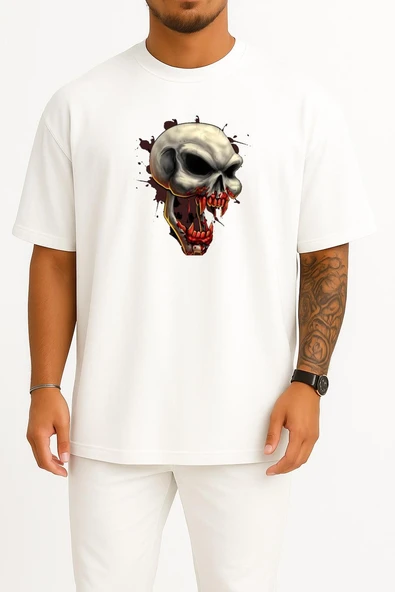 Oversize World Of Tanks World Of Skulls Calavera Wargaming Göğüs Tasarımlı Unisex T-Shirt - Resim 7
