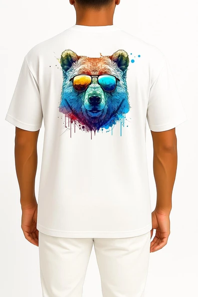 Oversize Cool Bear Psychedelic Bear Sırt Tasarımlı Unisex T-Shirt ürün görseli