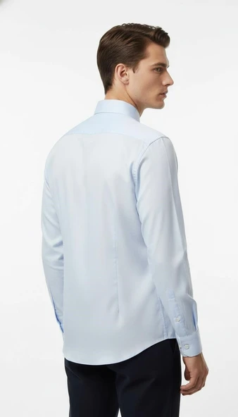 Erkek Beyaz/Mavi Slim Fit Gömlek – Plus Scorpion, Ofis & Günlük Şık Kombin, Ütü Gerektirmeyen - Resim 9