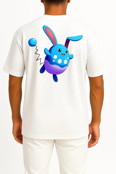 Oversize Azumarill Cep ve Sırt Tasarımlı Unisex T-Shirt - Resim 2