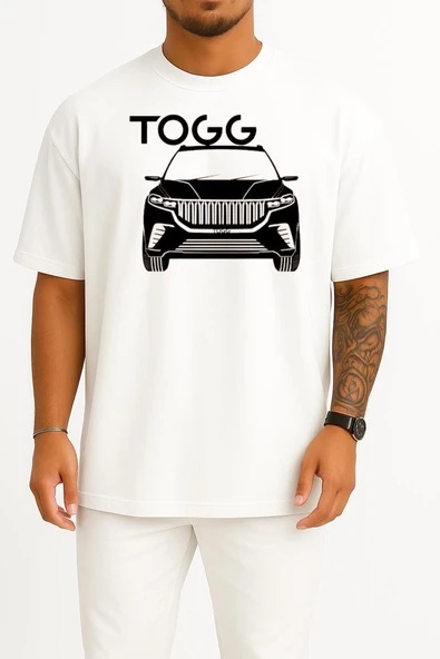 Oversize Togg T10x Yerli Oto Göğüs Tasarımlı Unisex T-Shirt - Resim 5
