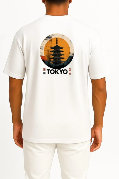 Oversize Tokyo - Japonya Cep ve Sırt Tasarımlı Unisex T-Shirt - Resim 5