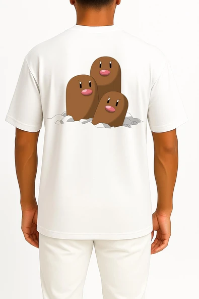 Oversize Dugtrio Cep ve Sırt Tasarımlı Unisex T-Shirt - Resim 12