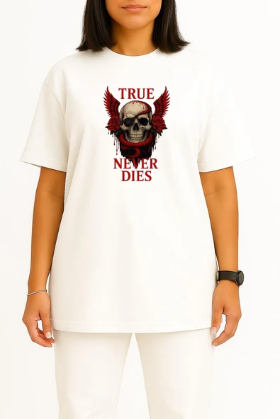 Oversize True Never Dies - Doğrular Asla Ölmez Göğüs Tasarımlı Unisex T-Shirt - Resim 5