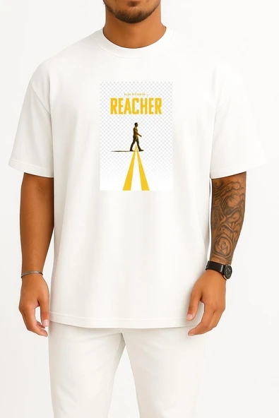 Oversize Alan Ritchson Reacher Göğüs Tasarımlı Unisex T-Shirt - Resim 5