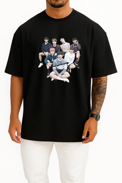 Oversize Bts Sticker N.O -Japanese Ver.- K-Pop, Group Göğüs Tasarımlı Unisex T-Shirt - Resim 9