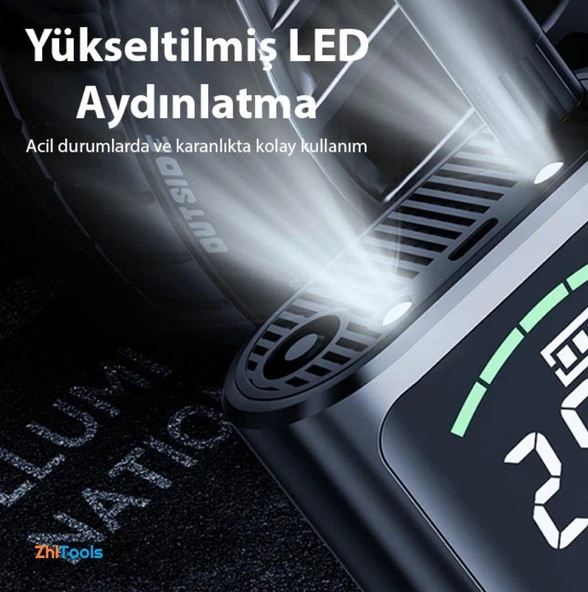 Zhltools ST-5528 Dijital Basınç Göstergeli Oto Lastik Şişirme Pompası Hava Kompresörü - Resim 5