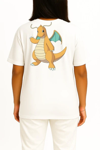 Oversize Dragonite Cep ve Sırt Tasarımlı Unisex T-Shirt - Resim 4
