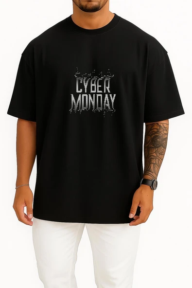 Oversize Cyber Monday Göğüs Tasarımlı Unisex T-Shirt - Resim 9