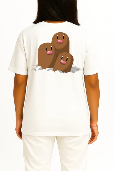 Oversize Dugtrio Cep ve Sırt Tasarımlı Unisex T-Shirt - Resim 9