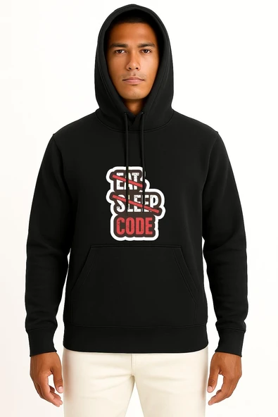 Kapüşonlu Yeme Uyuma Sadece Kod Yaz Yazılımcı - Programmer Göğüs Baskılı Unisex Sweatshirt - Resim 11