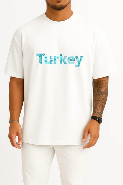 Oversize Turkey - Türkiye Yazılı Göğüs Tasarımlı Unisex T-Shirt - Resim 7